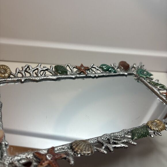 Nautical Pier One Tray Mirror Tray With Shells Beach Decor Coastal 10”x5.5” - Picture 4 of 8